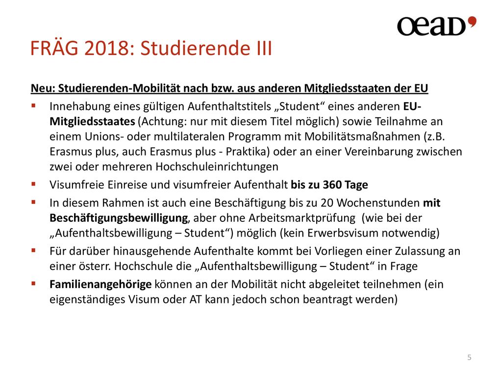 FRÄG 2018: Studierende III Neu: Studierenden-Mobilität nach bzw. aus anderen Mitgliedsstaaten der EU.