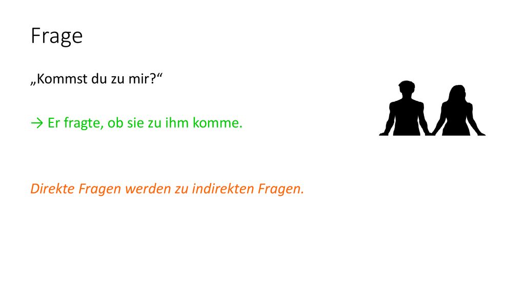 Frage „Kommst du zu mir → Er fragte, ob sie zu ihm komme.
