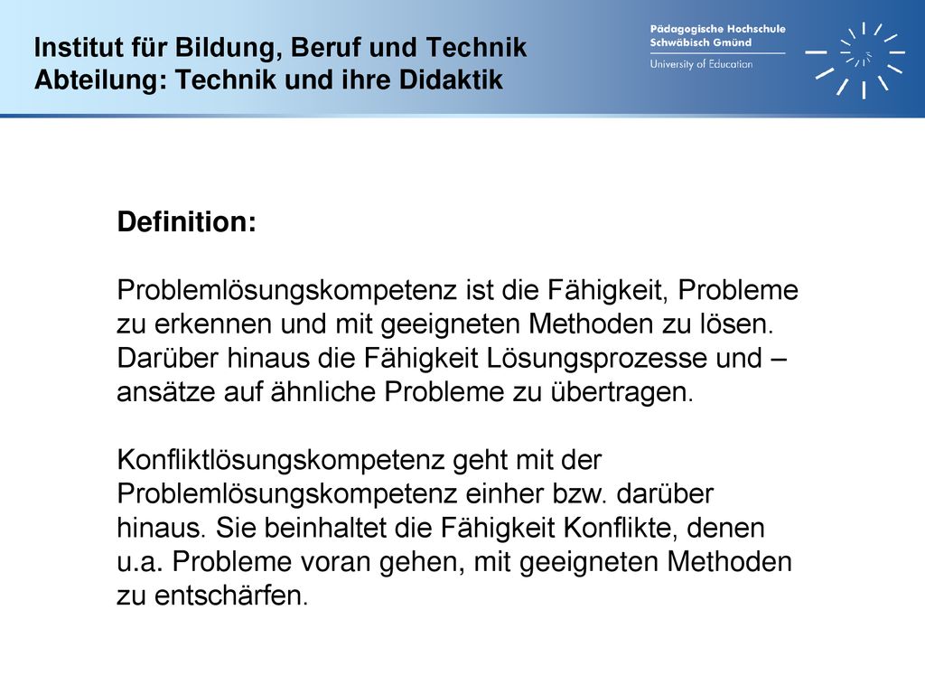 Institut für Bildung, Beruf und Technik Abteilung: Technik und ihre Didaktik