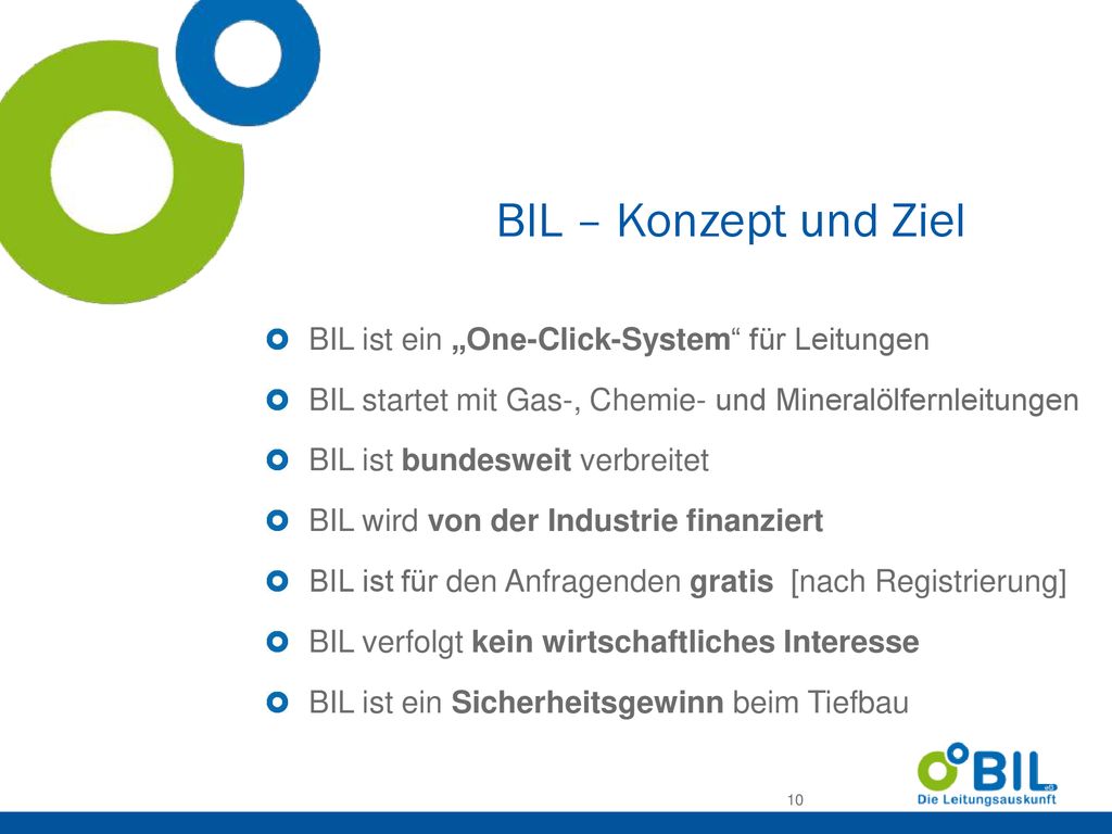 BIL – Konzept und Ziel BIL ist ein „One-Click-System für Leitungen