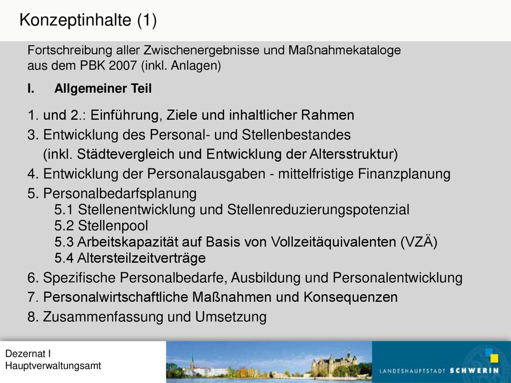 Konzeptinhalte (1) Fortschreibung aller Zwischenergebnisse und Maßnahmekataloge. aus dem PBK 2007 (inkl. Anlagen)