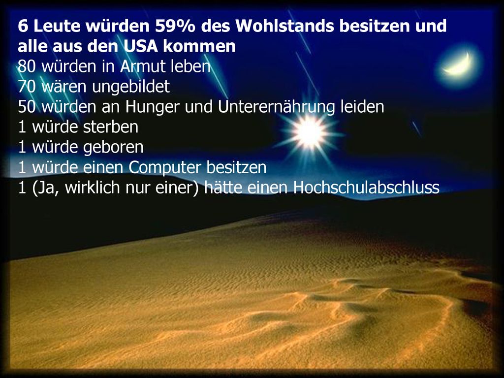 6 Leute würden 59% des Wohlstands besitzen und alle aus den USA kommen