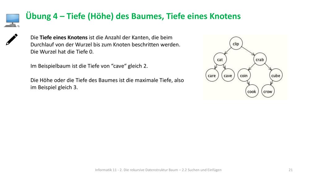 Übung 4 – Tiefe (Höhe) des Baumes, Tiefe eines Knotens