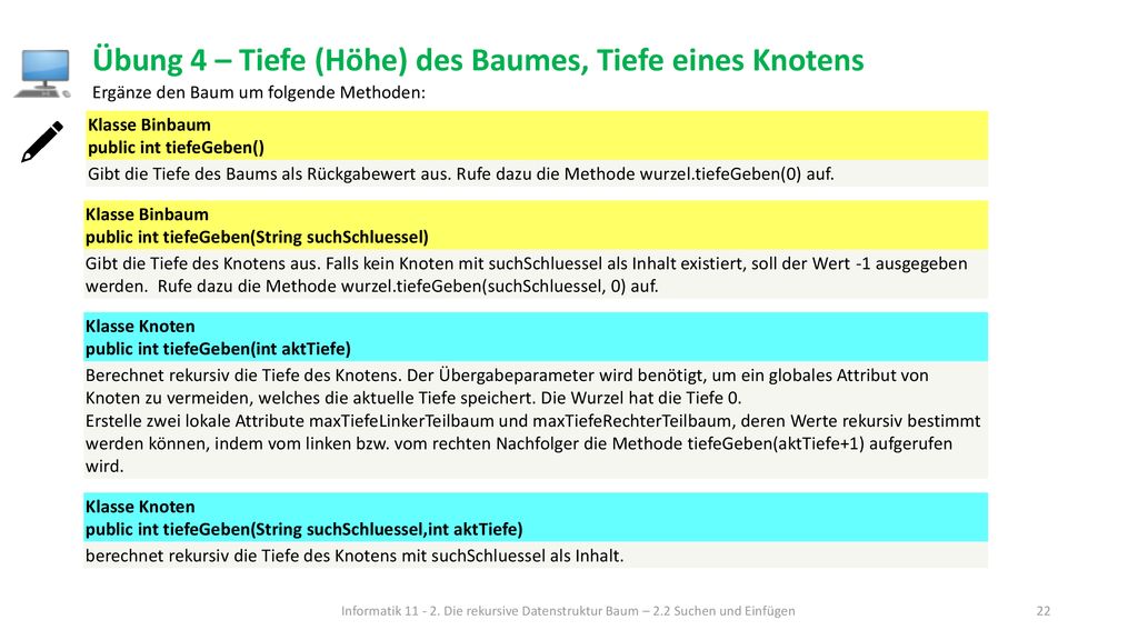 Übung 4 – Tiefe (Höhe) des Baumes, Tiefe eines Knotens