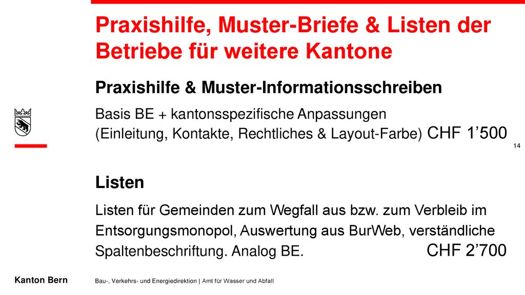 Praxishilfe, Muster-Briefe & Listen der Betriebe für weitere Kantone
