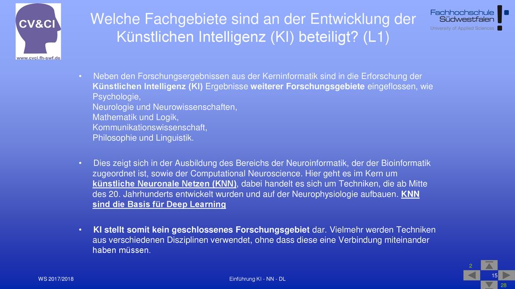 Welche Fachgebiete sind an der Entwicklung der Künstlichen Intelligenz (KI) beteiligt (L1)