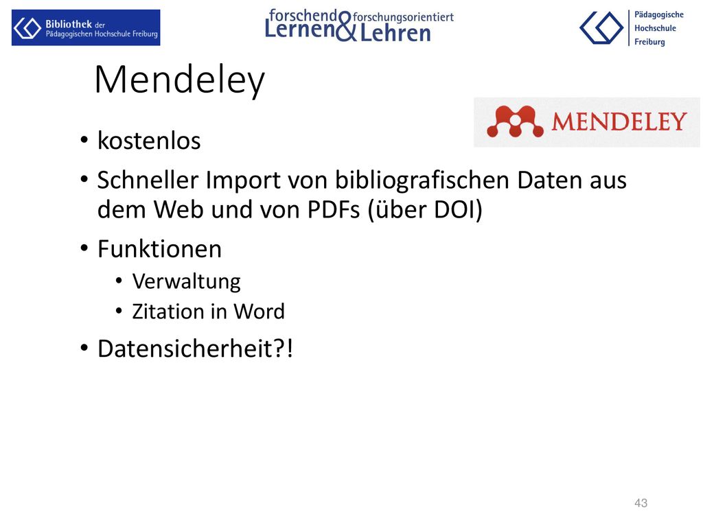Mendeley kostenlos. Schneller Import von bibliografischen Daten aus dem Web und von PDFs (über DOI)
