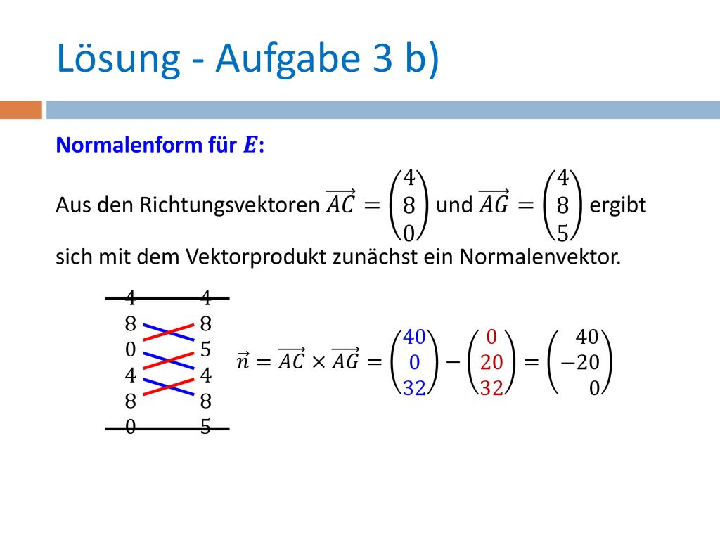 Lösung - Aufgabe 3 b) Normalenform für 𝑬:
