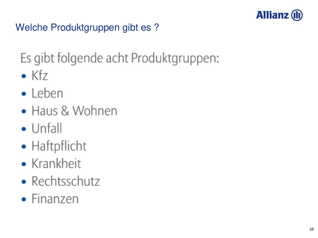 Welche Produktgruppen gibt es