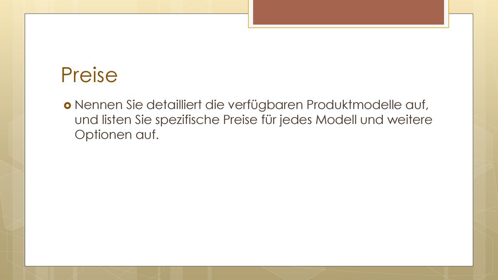 Preise Nennen Sie detailliert die verfügbaren Produktmodelle auf, und listen Sie spezifische Preise für jedes Modell und weitere Optionen auf.