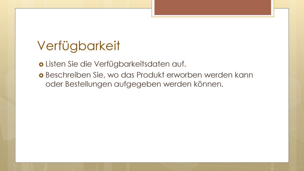 Verfügbarkeit Listen Sie die Verfügbarkeitsdaten auf.