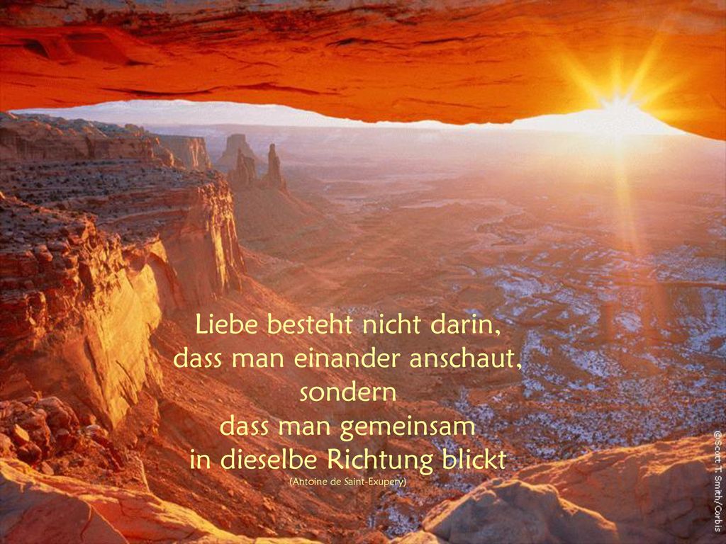 Liebe besteht nicht darin, dass man einander anschaut, sondern dass man gemeinsam in dieselbe Richtung blickt (Antoine de Saint-Exupery)