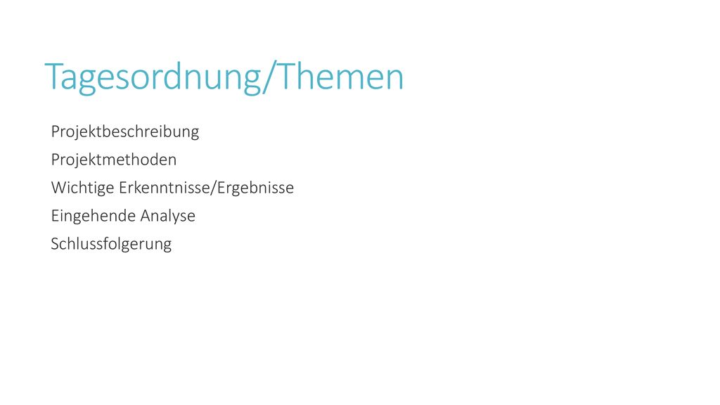 Tagesordnung/Themen Projektbeschreibung Projektmethoden