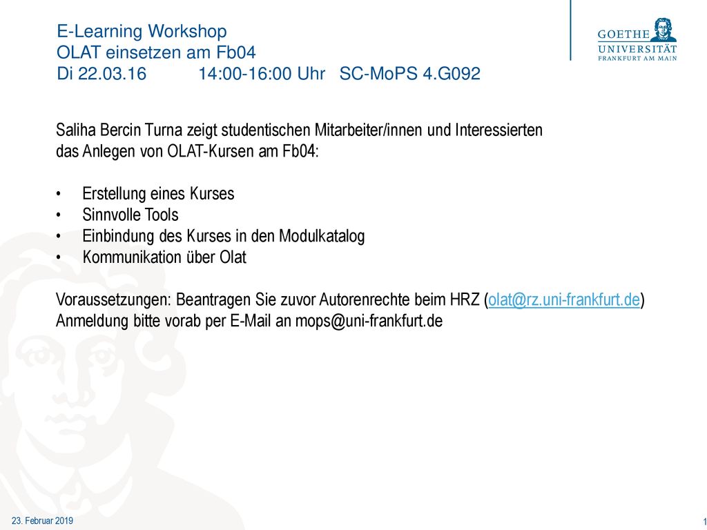 E-Learning Workshop OLAT einsetzen am Fb04 Di