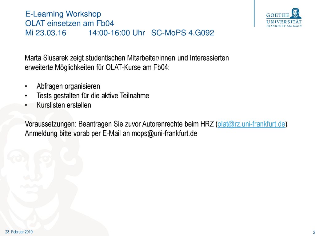 E-Learning Workshop OLAT einsetzen am Fb04 Mi