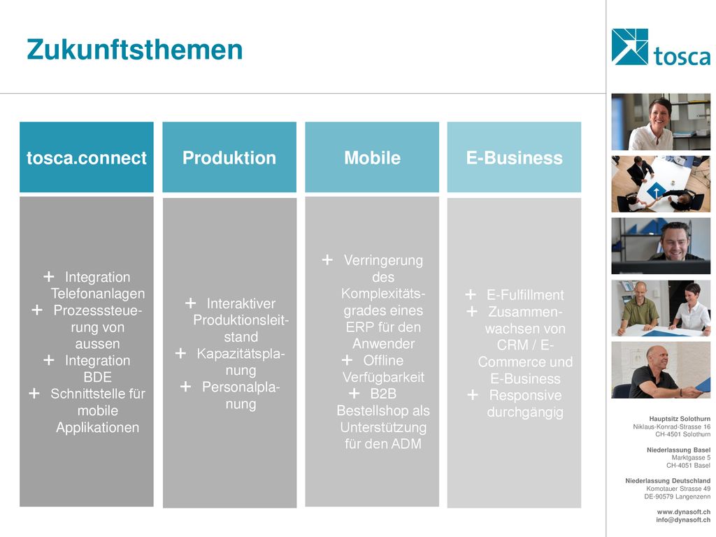 Zukunftsthemen tosca.connect Produktion Mobile E-Business