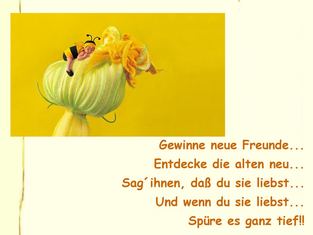 Gewinne neue Freunde... Entdecke die alten neu... Sag´ihnen, daß du sie liebst... Und wenn du sie liebst...