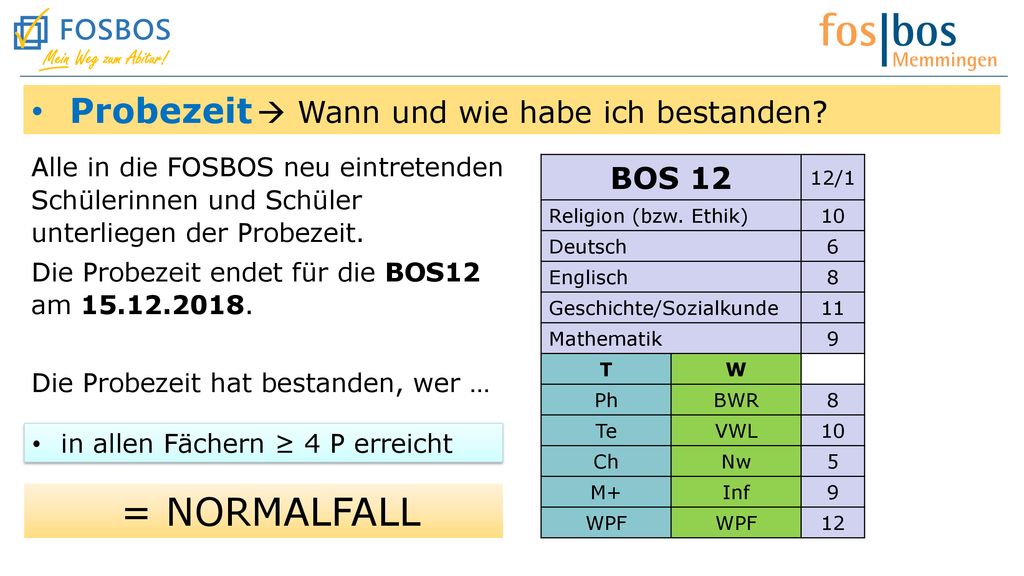 = NORMALFALL Probezeit  Wann und wie habe ich bestanden BOS 12
