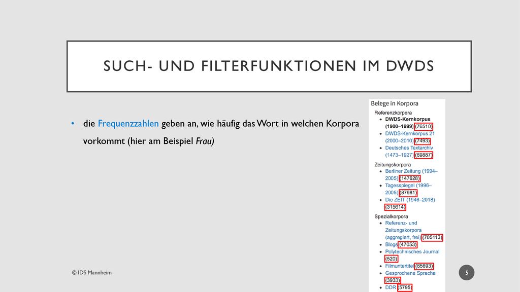 SucH- und Filterfunktionen IM DWDS