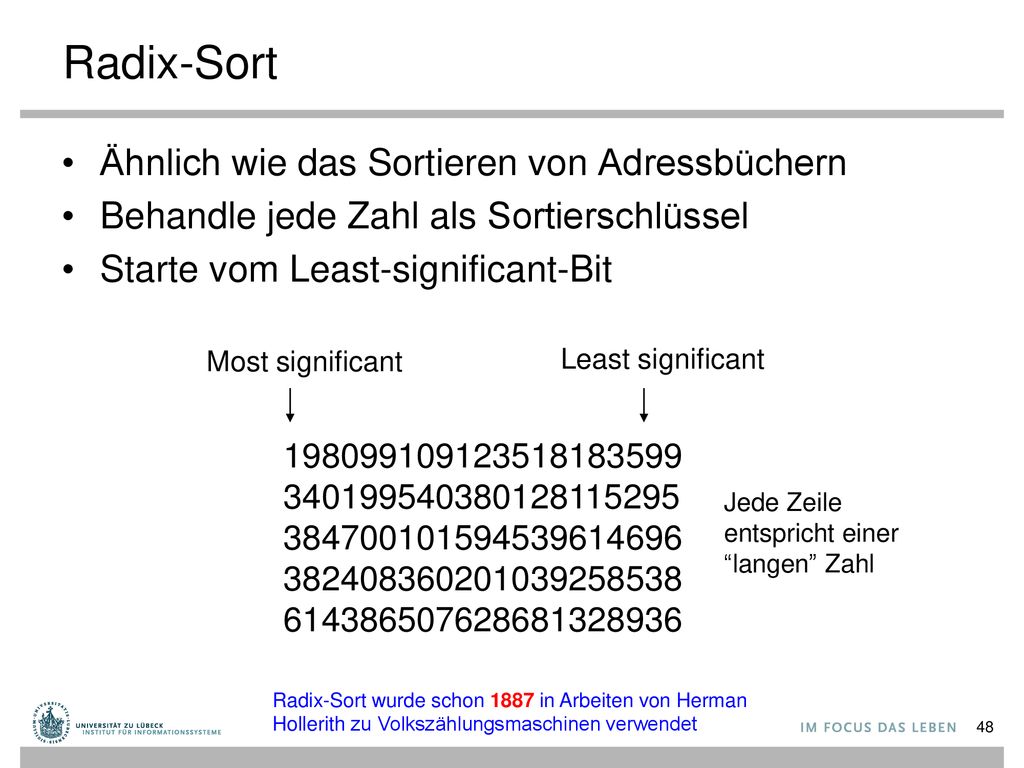Radix-Sort Ähnlich wie das Sortieren von Adressbüchern
