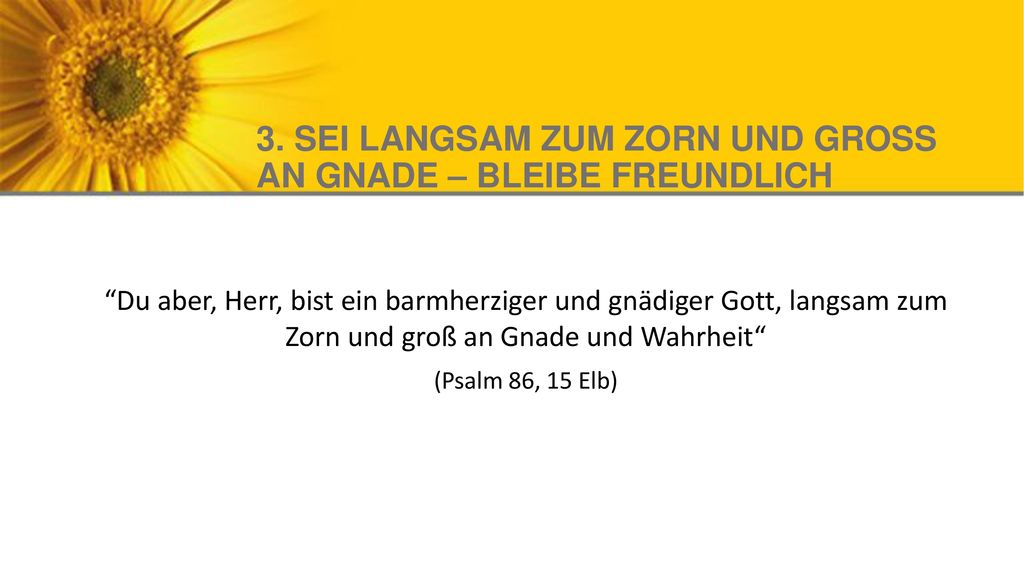 3. SEI LANGSAM ZUM ZORN UND GROSS AN GNADE – BLEIBE FREUNDLICH