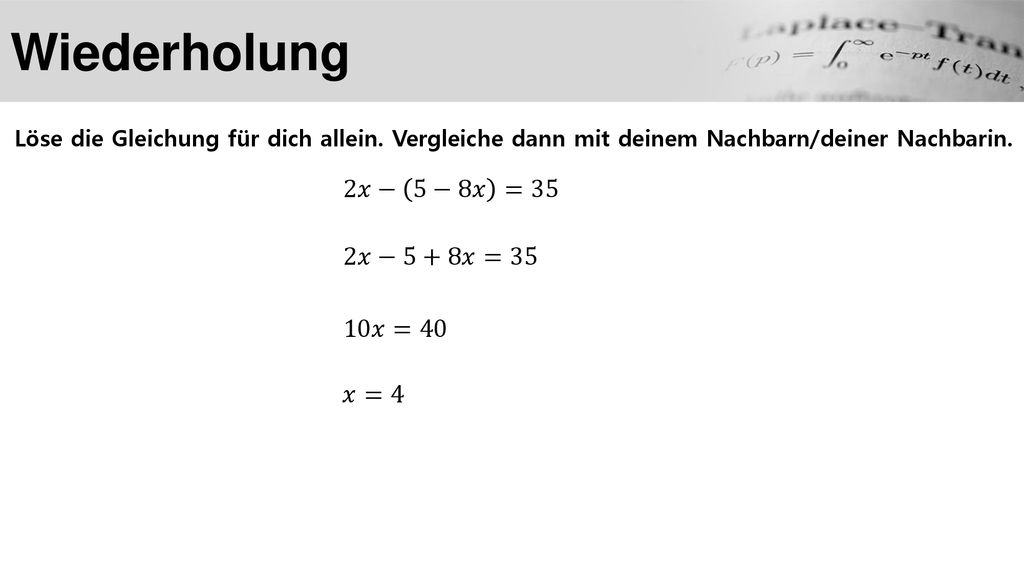 Thema: Terme und Variablen Heute: Gleichungen aufstellen und lösen - ppt  herunterladen