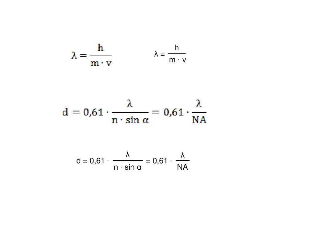 λ = h m ∙ v d = 0,61 ∙ n ∙ sin α λ = 0,61 ∙ NA