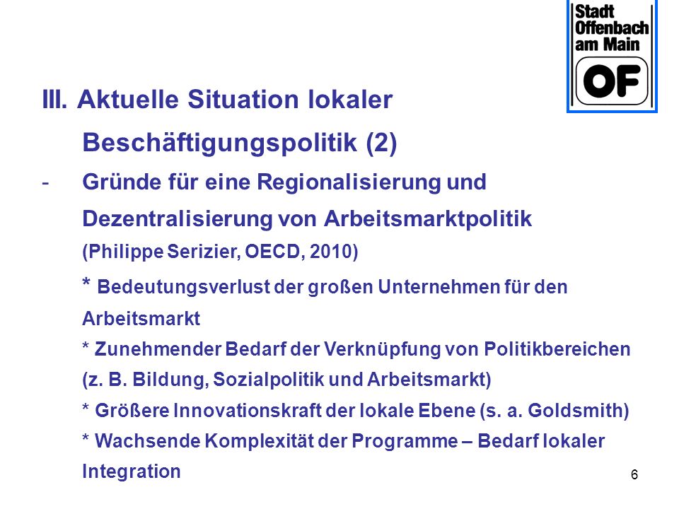 III. Aktuelle Situation lokaler Beschäftigungspolitik (2)