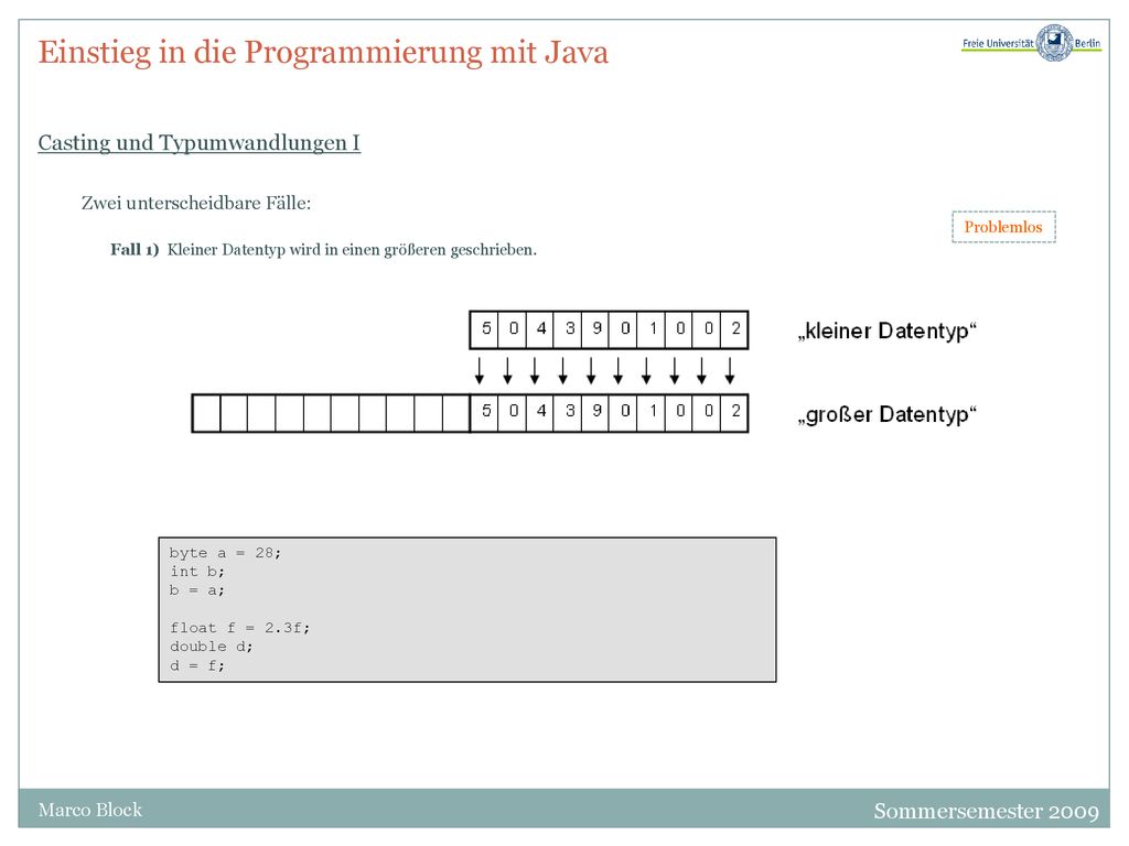 Einstieg in die Programmierung mit Java Casting und Typumwandlungen I