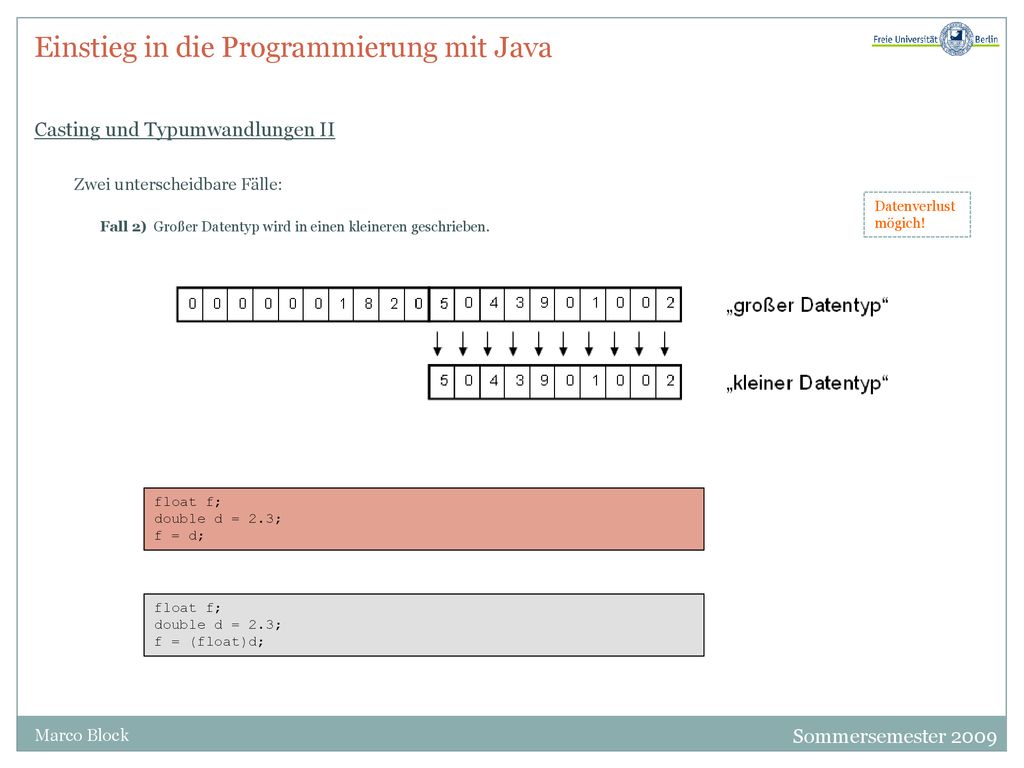 Einstieg in die Programmierung mit Java Casting und Typumwandlungen II