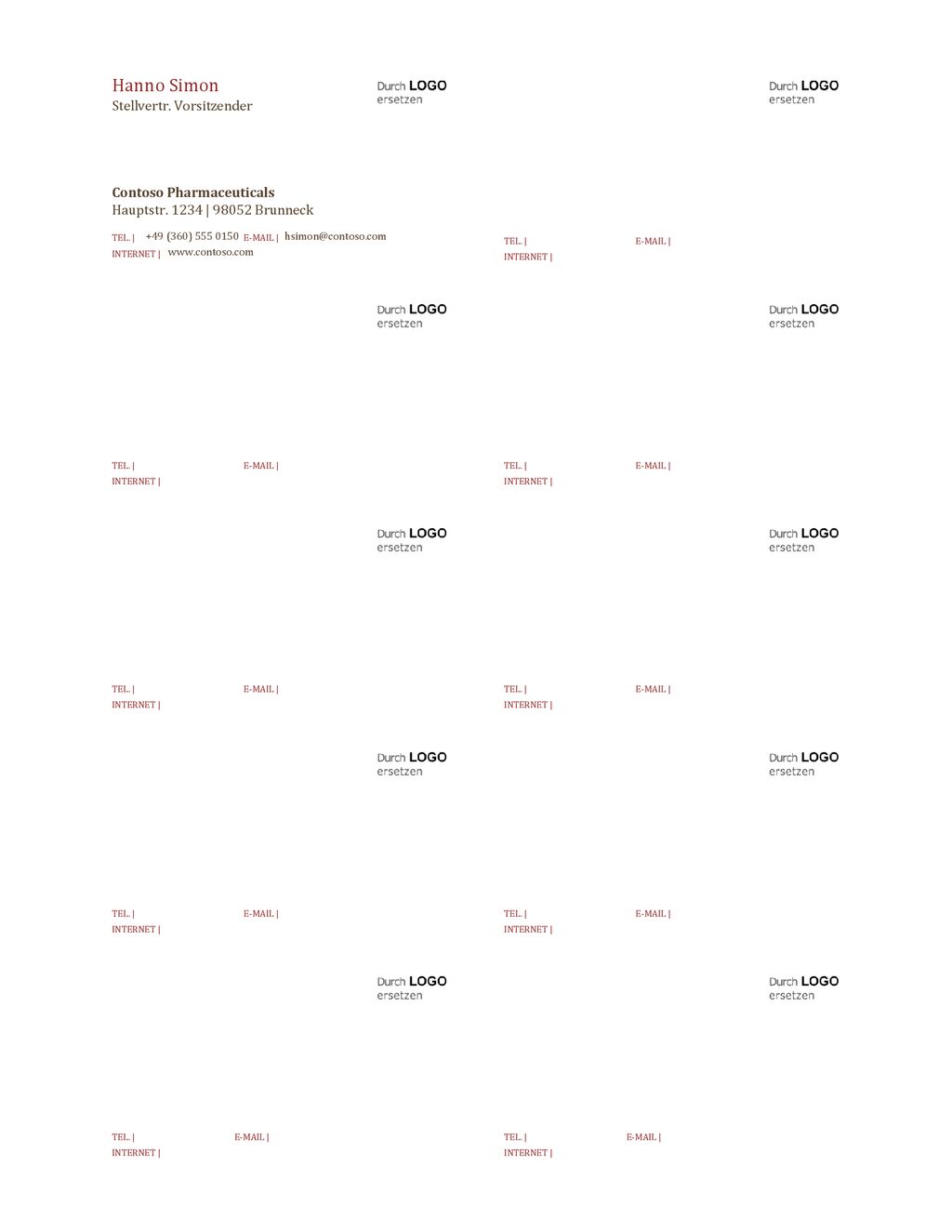 Hanno Simon Stellvertr. Vorsitzender. Contoso Pharmaceuticals. Hauptstr | Brunneck. TEL. |