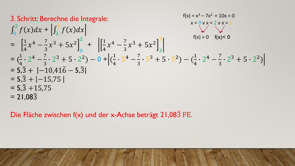 3. Schritt: Berechne die Integrale: 0 2 𝑓 𝑥 𝑑𝑥 𝑓 𝑥 𝑑𝑥