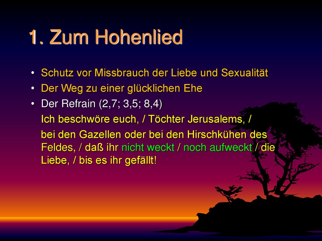 1. Zum Hohenlied Schutz vor Missbrauch der Liebe und Sexualität