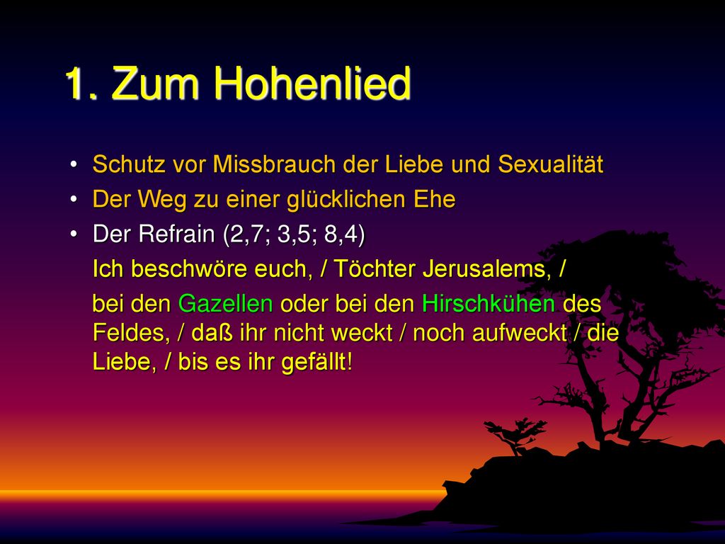 1. Zum Hohenlied Schutz vor Missbrauch der Liebe und Sexualität