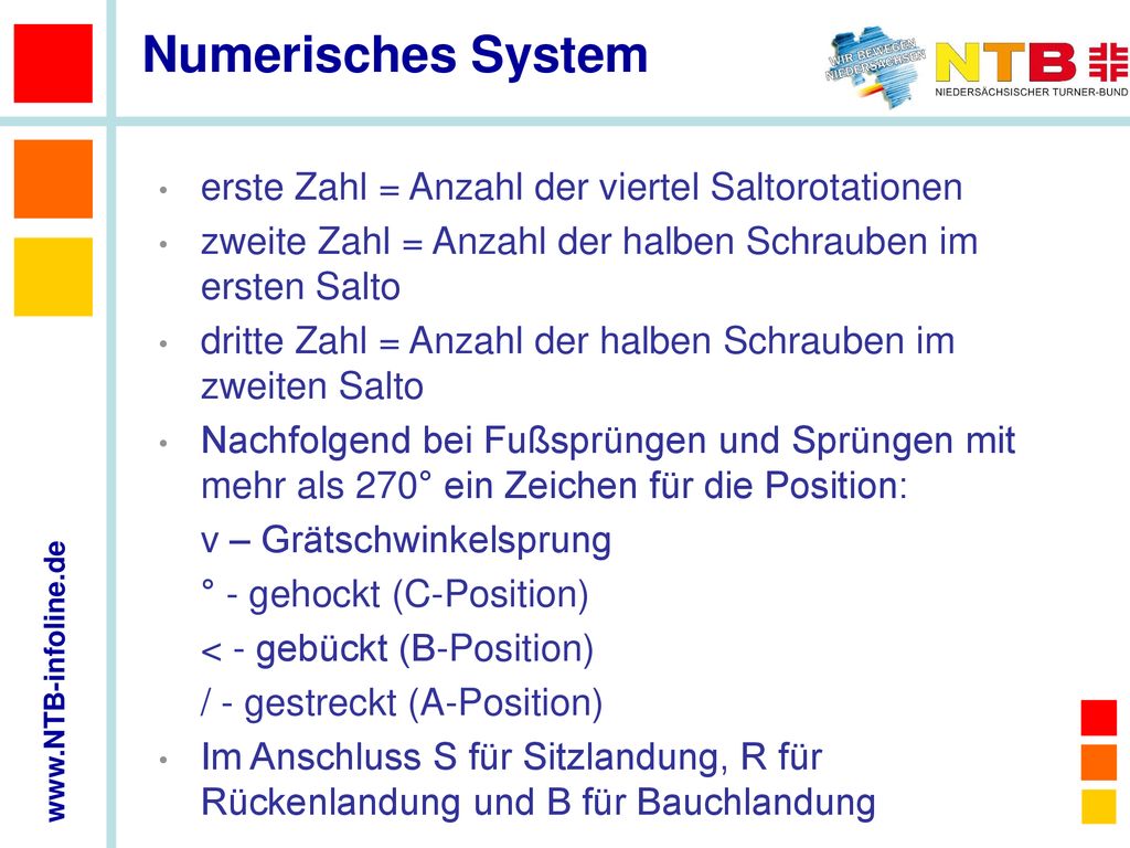 Numerisches System erste Zahl = Anzahl der viertel Saltorotationen