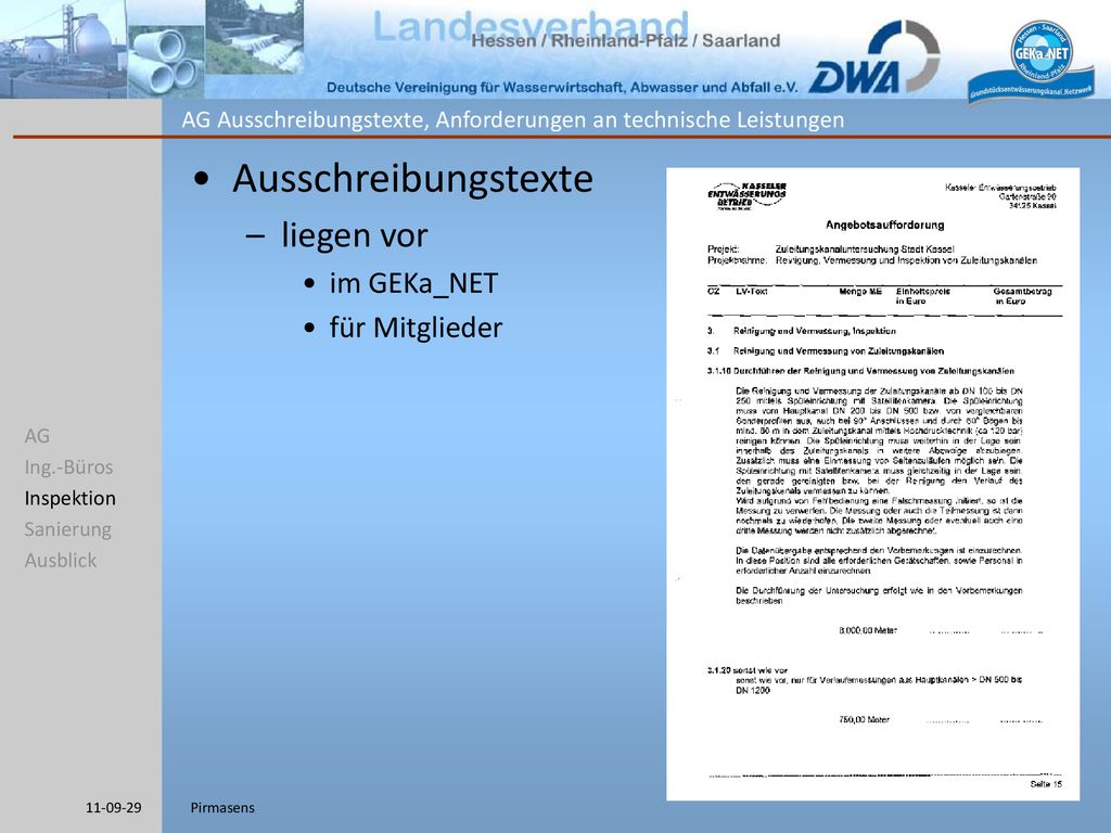 Ausschreibungstexte liegen vor im GEKa_NET für Mitglieder AG