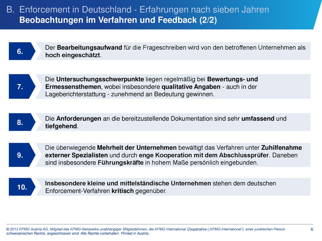 B. Enforcement in Deutschland - Erfahrungen nach sieben Jahren Beobachtungen im Verfahren und Feedback (2/2)