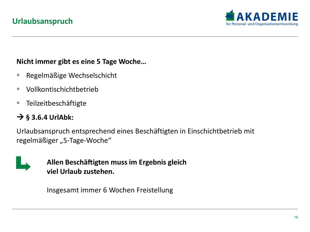 Urlaubsanspruch Nicht immer gibt es eine 5 Tage Woche…