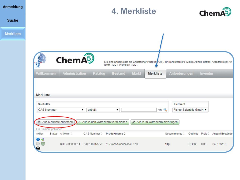 Anmeldung 4. Merkliste Suche Merkliste