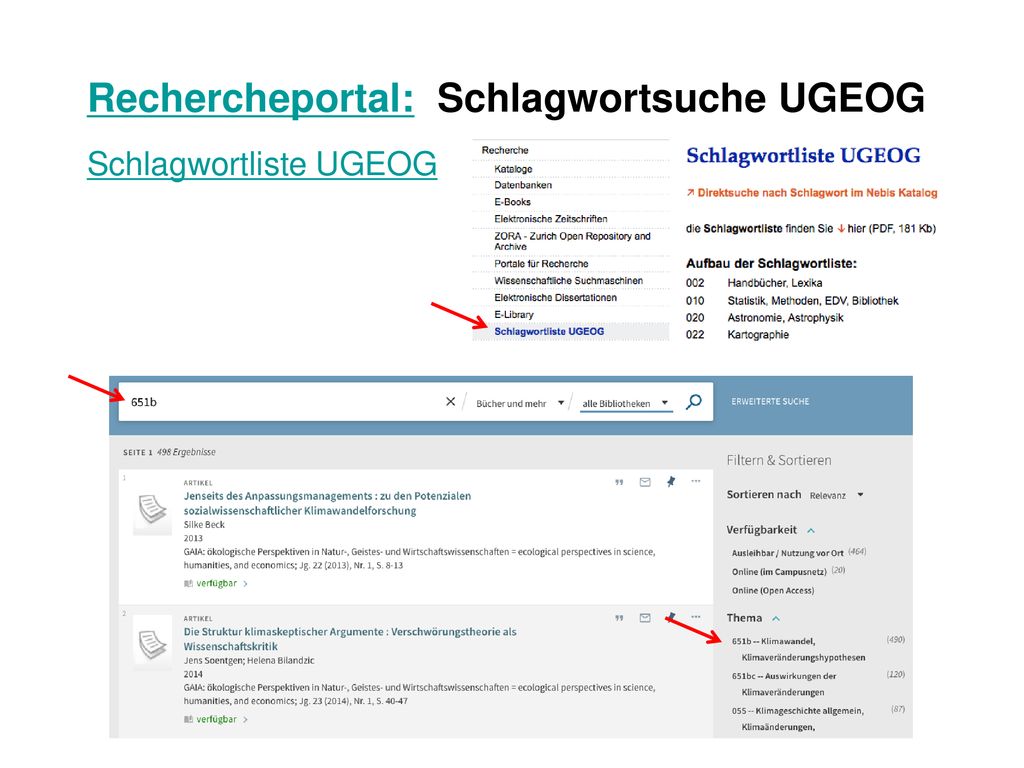Rechercheportal: Schlagwortsuche UGEOG