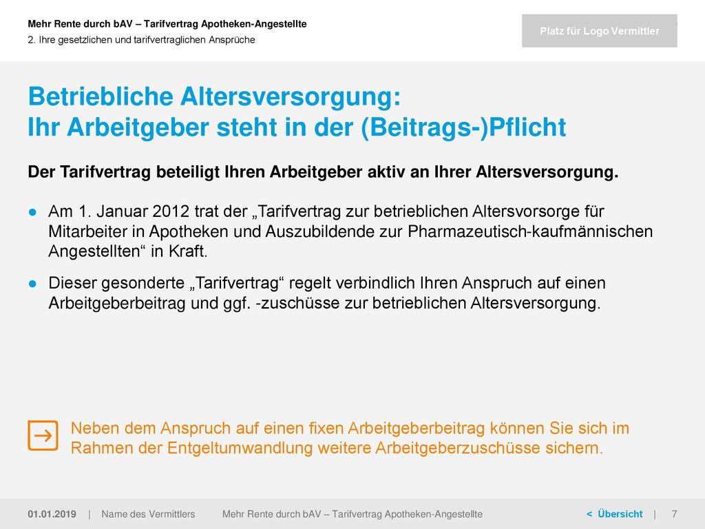Mehr Rente durch bAV Tarifvertrag ApothekenAngestellte ppt