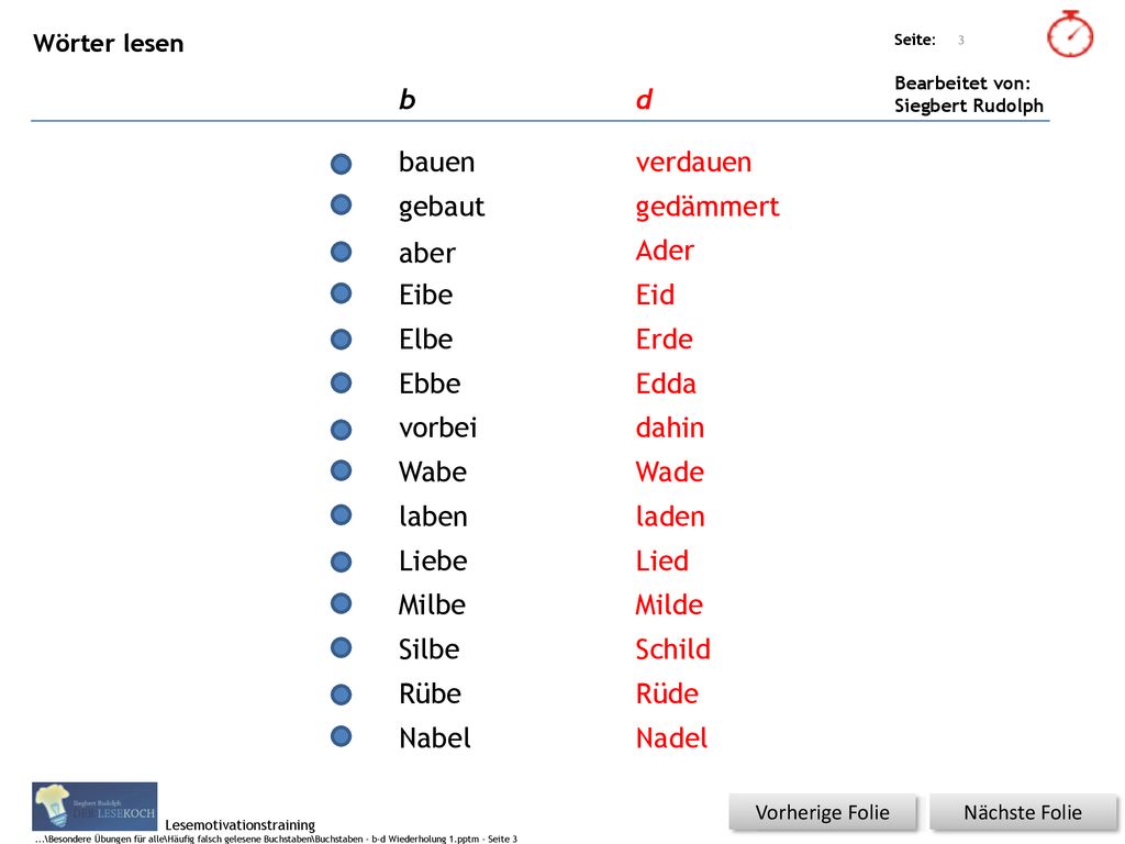 b d bauen verdauen gebaut gedämmert aber Ader Eibe Eid Elbe Erde Ebbe