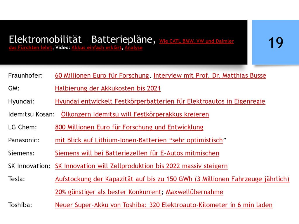 Elektromobilität – Batteriepläne, Wie CATL BMW, VW und Daimler das Fürchten lehrt, Video: Akkus einfach erklärt, Analyse