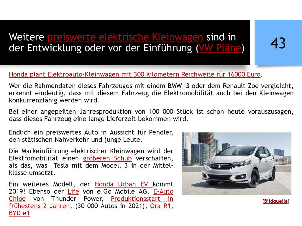 Weitere preiswerte elektrische Kleinwagen sind in der Entwicklung oder vor der Einführung (VW Pläne)