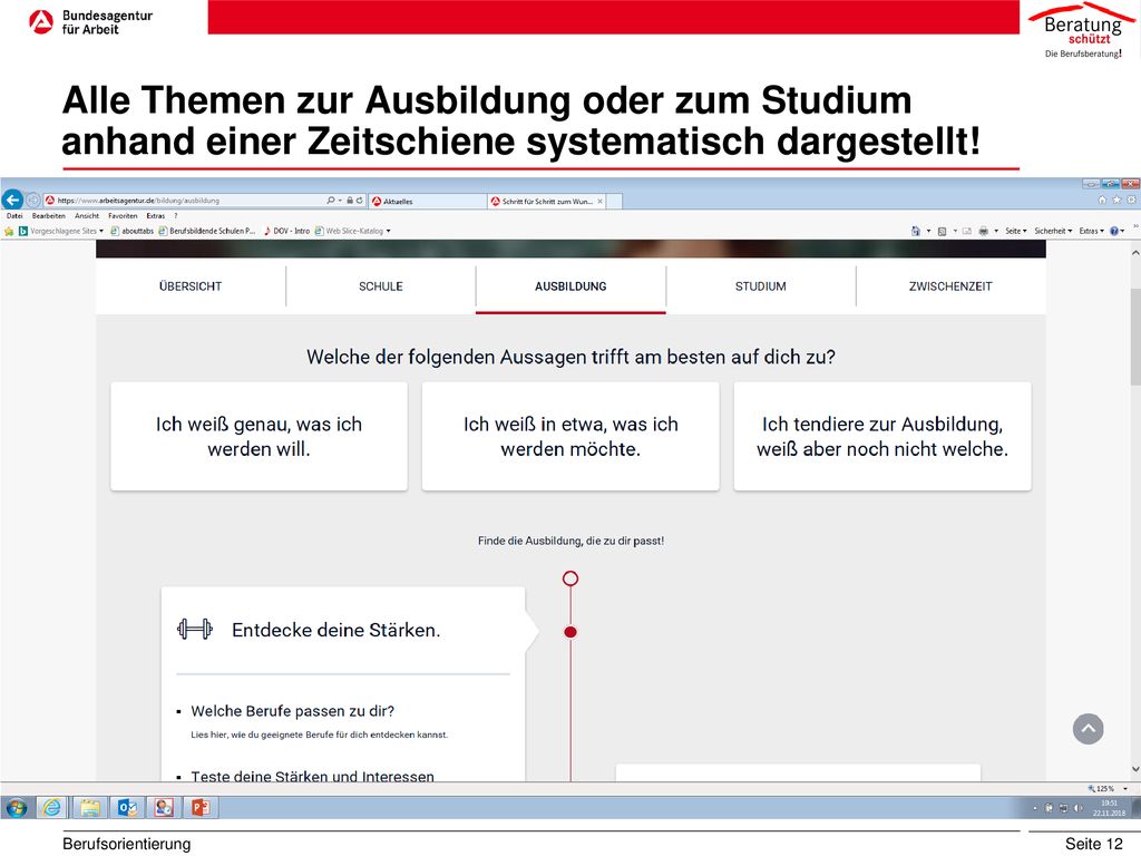Alle Themen zur Ausbildung oder zum Studium anhand einer Zeitschiene systematisch dargestellt!