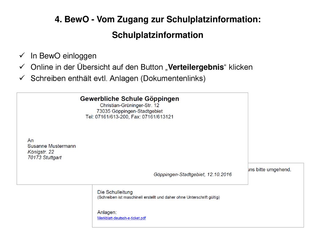 4. BewO - Vom Zugang zur Schulplatzinformation: Schulplatzinformation