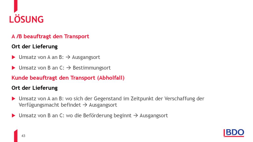Lösung A /B beauftragt den Transport Ort der Lieferung