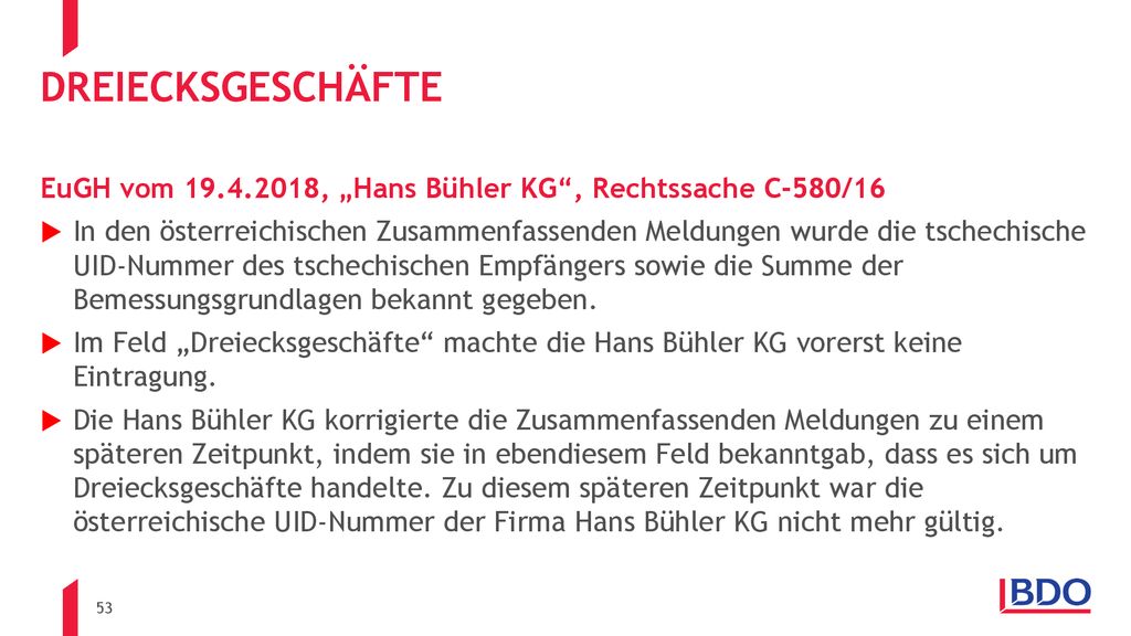 dreiecksgeschäfte EuGH vom , „Hans Bühler KG , Rechtssache C-580/16.