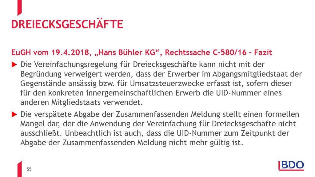 dreiecksgeschäfte EuGH vom , „Hans Bühler KG , Rechtssache C-580/16 - Fazit.