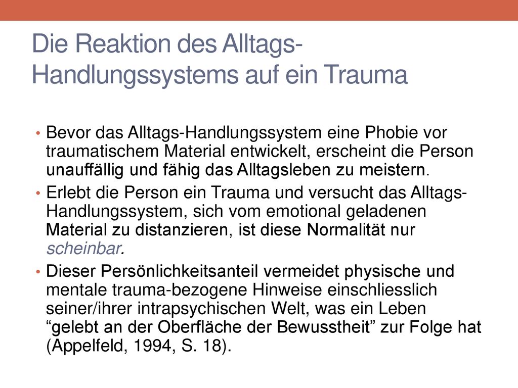 Die Reaktion des Alltags-Handlungssystems auf ein Trauma